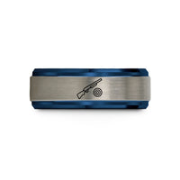 anniversary present for her – black & blue & silver tungsten shotgun clay target wedding band