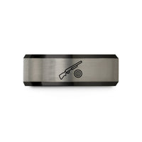tungsten wedding band – black & blue & gray tungsten shotgun clay target wedding band