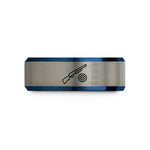 anniversary present for him – black & blue & gray tungsten shotgun clay target wedding band