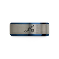 anniversary present for him – black & blue & gray tungsten shotgun clay target wedding band