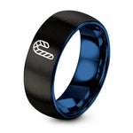 10 Year Wedding Gift Anniversaries for Couples – black & blue tungsten candy cane stripes ring