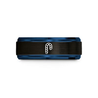 anniversary ring sets match – black & blue tungsten candy cane stripes wedding band