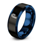 tungsten wedding bands unisex – black & blue tungsten candy cane stripes ring