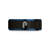 wedding rings for partners – black & blue tungsten candy cane stripes wedding band