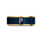 couples titanium rings unique – gold & blue tungsten candy cane stripes wedding band