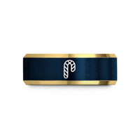 couples titanium rings unique – gold & blue tungsten candy cane stripes wedding band