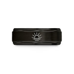 unique wedding anniversary presents – black & rose gold tungsten sunrise rays wedding band