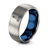 10 Year Wedding Gift Anniversaries for Him – blue & silver tungsten beachy lighthouse waves ring