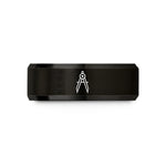engraved rings for couples – black tungsten drafting compass wedding band