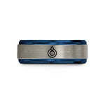 engraved rings for couples – black & blue & gray tungsten spirit circle wedding band