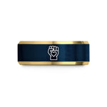 presents for him ring – gold & blue tungsten pride fist heart wedding band