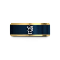 presents for him ring – gold & blue tungsten pride fist heart wedding band