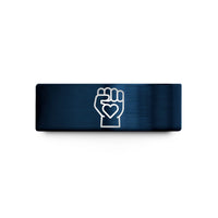 couples anniversary bands – gold & blue tungsten pride fist heart wedding band