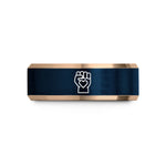 couples anniversary bands – rose gold & blue tungsten pride fist heart wedding band