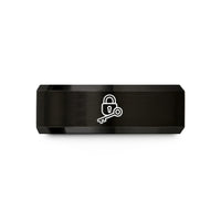 personalized rings for men – black tungsten lock key crossing wedding band