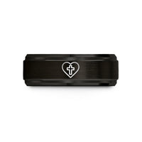 personalized engraved rings online – black & rose gold tungsten cross heart wedding band