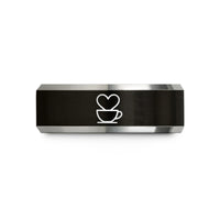 personalized anniversary present ideas – black & grey tungsten heart cup wedding band