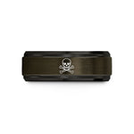engraved rings for couples – gunmetal & black tungsten skull crossbones wedding band