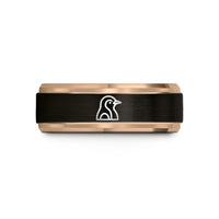 rings for special occasions – black & rose gold tungsten penguin wedding band