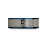 unique presents for her – black & blue & silver tungsten red flag wedding band