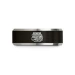 men’s metal wedding bands – black & grey tungsten inline six engine wedding band