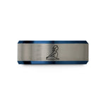 custom engraved rings men – blue & grey tungsten spine corrector wedding band