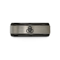 tungsten wedding bands unisex – black & grey tungsten offset honeycomb wedding band