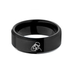 engraved rings for him – black tungsten saluting soldier silhouette wedding band