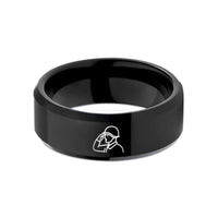 engraved rings for him – black tungsten saluting soldier silhouette wedding band