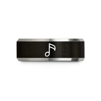 trendy presents for teens – black & silver tungsten flat symbol wedding band