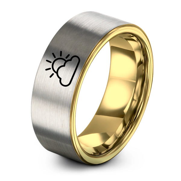 Sun Cloud – Tungsten Wedding Band, 8 mm, Grey, Gold Comfort-Fit Unisex
