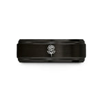 custom engraved wedding ring – black & rose gold tungsten rose wedding band