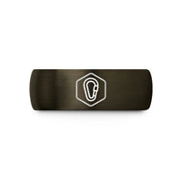 unique wedding rings her – gunmetal & black tungsten badge carabiner wedding band