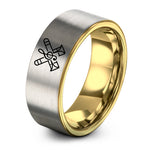 birthday surprise presents girls – gold & grey tungsten crossed trombones ring
