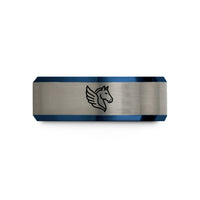 personalized birthday rings – black & blue & silver tungsten pegasus wedding band