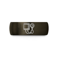 custom wedding rings sets – gunmetal & black tungsten blood pressure cuff wedding band