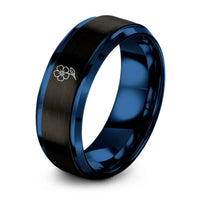 18th Wedding Gift Anniversaries – black & blue tungsten forget me not bloom ring