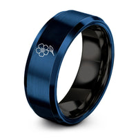 custom rings for couples – black & blue tungsten forget me not bloom ring
