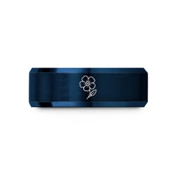tungsten wedding bands unisex – black & blue tungsten forget me not bloom wedding band