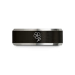 unique present ideas her – black & silver tungsten forget me not bloom wedding band