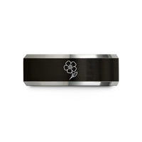 unique present ideas her – black & silver tungsten forget me not bloom wedding band