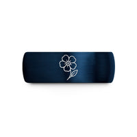custom rings for couples – blue tungsten forget me not bloom wedding band