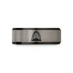 custom engraved rings – black & grey tungsten gateway arch wedding band