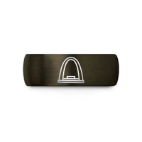 custom engraved rings – gunmetal & black tungsten gateway arch wedding band