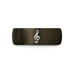 unique presents for couples – gunmetal & black tungsten treble clef wedding band