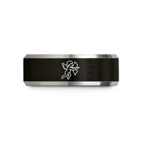 personalized presents for men – black & gray tungsten cupid silhouette bow wedding band