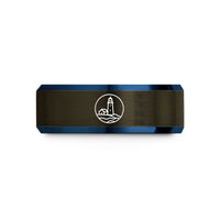 engraved presents for him – gunmetal & blue tungsten portland light wedding band