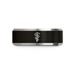 unique wedding bands men – black & gray tungsten rod of asclepius wedding band