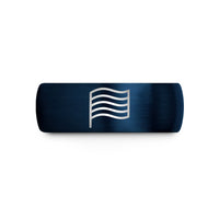 custom engraved rings online – blue tungsten thin trans stripes wedding band