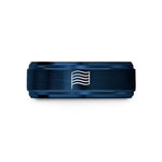 personalized rings for couples – blue tungsten thin trans stripes wedding band